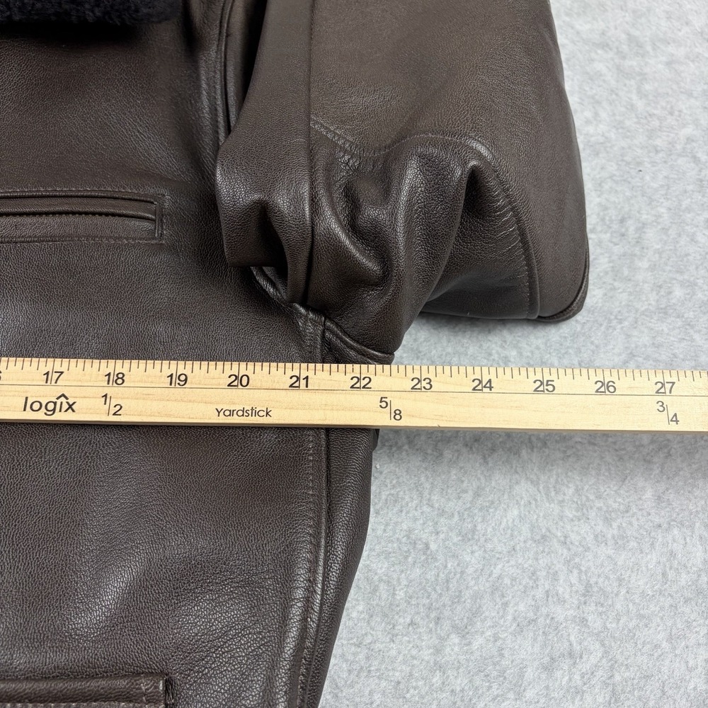 Vtg LL Bean Jacket Mens Medium Brown Leather Sherpa Pile Lined Bomber 90s USA - Picture 12 of 14
